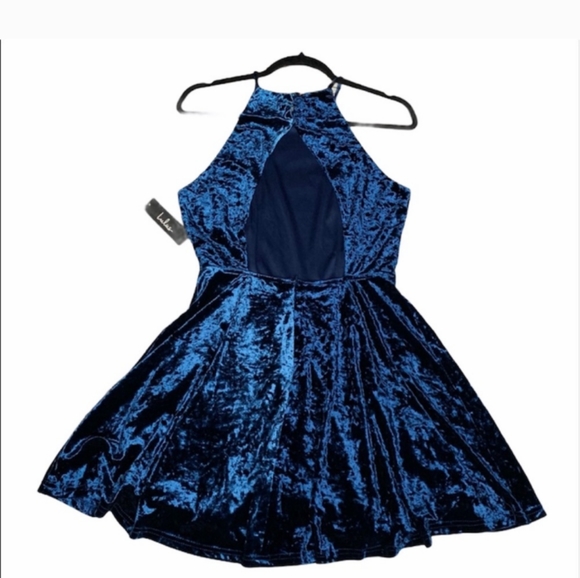 🆕Lulu's Dancing Queen Blue Velvet Skater Dress Size Small - Picture 6 of 7